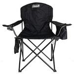 Coleman Polyester, Polyvinyl Chloride Oversized Quad Chair, Sturdy Foldable Camping Chair with Attached Can Cooler and Cup Holder (Black)