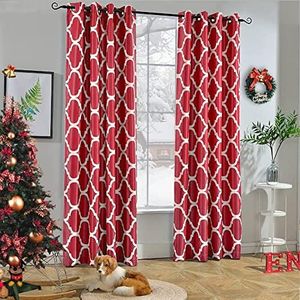 Melodieux Moroccan Fashion Room Darkening Blackout Grommet Top Curtains for Living Room, 52 by 96 Inch, Red (1 Panel)