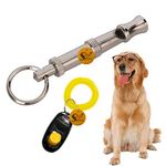 Sage Square Combo of Adjustable Pet Dog and Puppy Coach Canine Commands Quiet Control Training Whistle & Clicker (Pack of 2)