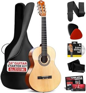 Pyle Beginner Acoustic Guitar Kit, 1/2 Junior Size All Wood Instrument for Kids, Adults, 34" Natural Ash