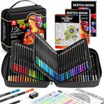 VigorFun Art Supplies, 136 PCS Colored Pencils for Adult Coloring Books, 120 Colored Pencils, 3-Color Sketch Book, Coloring Book, Sketchbook, Sharpener, Pro Drawing Pencils for Adults Kids (Black)