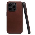 KORDIZ iPhone Leather Impact Case | Protective Case Compatible with iPhone 15 Pro Max | MagSafe & Wireless Charging | Full Grain Leather | TPE Bumper | Camera Protection (Dark Brown, 15 Pro Max)