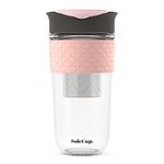 SoleCup. Large Travel Mug Loose Tea Infuser - Detachable Tea Strainer with Spill Proof Lid - 18oz/530ml BPA-Free Reusable Glass Travel Coffee Cup with Silicone Band (Grey)