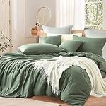 Sacebeleu 100% Cotton Duvet Cover Set King Size Dark Green Plain Elegant Bedding Set 3 pcs Quilt Cover ith Zipper Closure 220x240cm with 2 Pillow covers 50x75cm