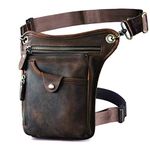 Le'aokuu Mens Genuine Leather Riding Hip Bum Waist Pack Drop Leg Cross Over Bag (0 Dark Brown)