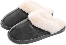 Slippers Women Men Ladies Fluffy Memory Foam Warmies Fuzzy Soft Winter House Outdoor Indoor Slip on Comfy Cosy Shoes Dark Grey 7-8