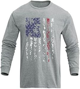 H HYFOL Men's USA Flag Graphic T-Shirts Long Sleeve 100% Cotton American Patriotic Crewneck Regular Tee Shirts, Medium Grey, X-Large