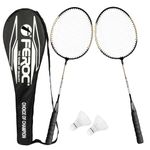 FEROC 5911 Aluminium 2 Pieces Badminton Racket with 2 Pieces Feather Shuttles with Full-Cover Badminton Racquets Complete Sets Kit (Golden)