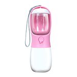 2 in 1 Portable Dog Water Bottle with Food Container Pet Drink Feeder Travel Leak Proof 300ml Water Dispenser Sack (Pink, One Size)