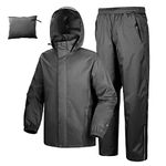 33,000ft Men's Waterproof Rainsuit Hooded Rain Jacket Rain Trousers Packable Raincoat Sets Windproof Two Piece Rain Suit with Safety Reflectors for Fishing Hiking Camping Medium Grey 2XL