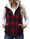 Zilcremo Women Winter Buffalo Plaid Jacket Vest Padding Vests Sherpa Fleece Zip Up Quilted Gilet Coat Red M