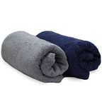 HEELIUM Bamboo Hand Towel | Ultra Absorbent & Anti-Bacterial | 3X Softer Than Cotton Towels | 65 X 40 cm - 600 GSM | Pack of 2 - Blue, Grey