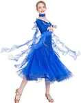 ROYAL SMEELA Women’s Ballroom Dance Dress Modern Waltz Tango Dancing Clothes Long Sleeve Competition Performance Dance Dress, Dark Blue, Medium