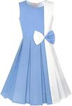 Sunny Fashion Girls Dress Color Block Contrast Bow Tie Party Size 8 Years Sky Blue