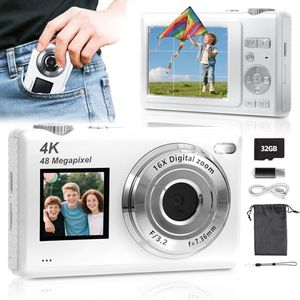 ARNSSIEN Digital Camera with Dual Screen,Autofocus 4K 48MP Vlogging Cameras for Photography with 16GB Card,Point and Shoot Digital Cameras,16X Zoom,Anti-Shake,Present for Kid Teen Beginner,Y5
