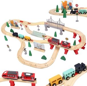 Wooden Train Set 72PCS, Electric Train Sets with Wooden Train Track, Magnetic Train, Bridge Track Railway Kits for Kids Boys Ages 3+ Years Old, Birthday Christmas New Year Gifts for Kids Boys Girls