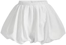 WDIRARA Women's Asymmetrical Hem Bubble Skorts Elastic Waist Loose Fit Solid Mini Skirt Pants White Medium