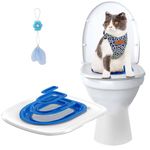Upgraded Cat Toilet Training Kit,Universal Cat Toilet Training Systems,Reusable Trainer for Pet Cleaning with 1 Replaceable Feather Toy (Blue-1)