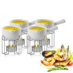 Artestia Butter Warmer for Seafood Set of 4, Ceramic Lobster Butter Warmers with 4 Pieces Tealight Candles for Melting Butter, Chocolate, with Handle, Dishwasher Safe, White