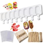 Uhat Ice-Cream Silicone Bar Mould Maker Frozen Dessert Chocolate Cake Popsicle Tray Ice Lolly Moulds + 50 Reusable Bamboo Sticks (Large, Silicone)