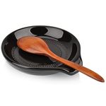 HONZUEN Kitchen Ceramic Spoon Rest,Porcelain Spoon Holder Stand Utensil Rest for Dining Table,Small Smooth Spoon Holder Rest for Tea Spoon Ladle Teabag Cooking Spoon Coffee Spoon Stirring Spoon(Black)