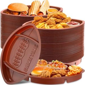 Wiwiqing 48 Pcs Football Serving Trays, Large 13.4 x 8.5 Inch Plastic Football Snack Thick Trays, Game Day Tray Includes 2 Dip Sections, Tailgate Party Football Serveware Football Party Decorations