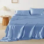 Bedsure Satin Sheets - Queen Sheet Set, 4 Pcs Queen Bed Sheets, Similar to Silk Sheets, Bed Sheets Queen Size for Hair and Skin, Gifts for Women (Sky Blue, Queen)