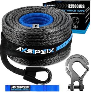 Synthetic Winch Rope Kit, 1/2" x 85ft 32500LBS Blue+Black Winch Cable with Protective Sleeve, Forged Winch Hook and Safety Pull Strap 4WD Off Road Vehicle SUV Truck