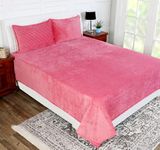 RD TREND 190 GSM Flannel Warm Bedsheets for Winter Double Flat Size (90 x 100 Inches) with 2 Pillow Cover Size (18x28 Inches) Color-Salmon, Striped