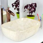 Reyal Marble Ceramic Tabletop Wash basin | Countertop Vessel Sink | Wash Basin over counter For Bathroom Hotel Home (18 x 13 x 5.5 Inch) Marble Basins (Ivory Marble Straps - Glossy)