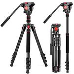 Fluid Head Tripod, Heavy Duty Tripod with Carry Bag, Professional Aluminium Tripod and Monopod for Video Camera Canon Nikon DSLR Camcorder (VT-H7)