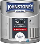 Johnstone's 3201744-HH - Interior Hardwearing Non Drip Gloss - Interior Paint - Drip Resistant Formulation - Suitable for Interior and Exterior Wood and Metal - Pure Brilliant White - 2.5 L