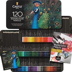 Castle Art Supplies 120 Watercolour Pencils Set | Quality Vibrant Pigments | Draw and Paint at Same Time | for Adult Artists and Professionals | Protected and Organised in Presentation Tin
