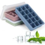 Ice Cube Tray with Lid and Tong, 3 Packs 45 Cubes, Silicone Ice Cube Trays Reusable and BPA Free for Whiskey, Cocktail, Drinks&Baby Food, Freezer, Souper(Pink+Blue+Green)