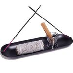 LIVBTS 5 in 1 Incense Holder Palo Santo Holder,Sage Holder,Handcrafted Iron Incense Burner Holder,12inches Incense Stick Holder Burner for Meditation, Yoga, Spa, Practical Ash Catcher (black)