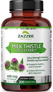 Zazzee Organic Milk Thistle 50:1 Extract, 20,000 mg Strength, 200 Vegan Capsules, 80% Silymarin Flavonoids, Over 6 Month Supply, Standardized and Concentrated 50X Extract, All-Natural and Non-GMO