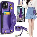 Tekcoo Compatible with iPhone 13 Pro (6.1 inch) 2021 Mobile Phone Case, Wallet Case, Tekcoo PU Leather Wristlet Card Holder Slot Carrying [Removable Crossbody Strap] Purse Protective Back Cover Purple