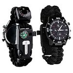 6 in 1 Survival Bracelet Watch - Multifunctional Emergency Survival Watch with Paracord Whistle Fire Starter Compass and Thermometer Gear