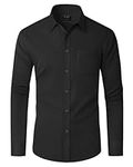 J.VER Men's Long Sleeve Black Dress Shirt Plain Stretch Non Iron Regular Fit Business Casual Formal Shirt with Pocket M