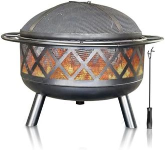 AK TRADING CO. Crossweave 30" Wood Burning Fire Pit with Spark Screen, Poker, Mesh Cover, Stainless Steel Grate - Black