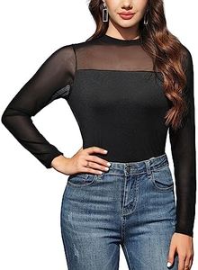 Niwicee Hauts Transparents Femme T-Shirt Blouse Sexy Manches Longues Top Sheer Mesh Elastique Chemise Noir Clubwear Haut Voile Invisibles Rafraîchissantes pour Soirée Club-Noir-H-M