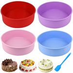 RAINPOP 4Pcs 8 Inch Silicone Cake Tins for Baking, 20CM Round Silicone Cake Mold Pan Cake Moulds Tins, Non-Stick and Quick Release Cake Baking Pans for Layer Cake, Cheese Cake, Rainbow Cake, etc.