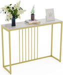 Slim Console Table Hallway Unit: White Marble Top Consoles Desk Long 120cm High Gloss Sintered Stone Marbles Effect and Gold Frame Narrow Tall Modern Sofa Side Tables Entrance Living Room