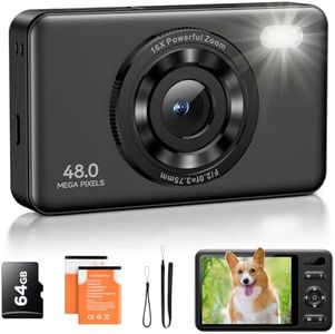 Digital Camera with 64GB Card Autofocus 2.7K 48MP Kids Camera with 16X Zoom Anti Shake 2 Batteries, Compact Portable Small Point and Shoot Digital Cameras Gift for Kid Student Children Teen Girl Boy
