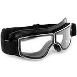 Motorcycle Goggles Vintage Pilot Glasses Riding Motocross Scooter ATV Eyewear (Clear Lens - Black Frame)