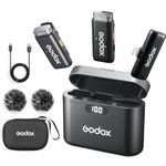 GODOX WES1 KIT2 Wireless Lavalier Microphone for iPhone, MFi Certified, Plug and Play Noise Cancelling Lapel Mic with 656ft Transmission, Charging Case, Compatible with iPhone,ipad (WES1 KIT2)