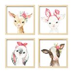 ArtbyHannah Framed Baby Girl Nursery Wall Art Decor with Lightweight 10x10 Wood Frames and Plexiglass Covering, Forest Woodland Animals Prints for Playroom, Kids Room Decoration, Set of 4