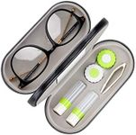 Muf 2 in 1 Double Sided Portable Contact Lens Case and Eyeglasses Case,Dual Use Design with Built-in Mirror,Tweezer and Contact Lens Solution Bottle Included for Travel Kit(Green)