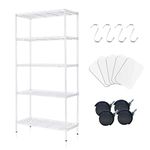 [Isyunen] 5 Tier Shelving Unit Adjustable Wire Shelves Organizer Shelf Rack Heavy Duty Storage Unit Black/Silver/White (White)