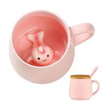 BigNoseDeer Kawaii Pink Unicorn Mug Cute Mugs with 3D Narwhal Inside Ceramic Coffee Mug with Lid and Spoon Tea Cups Cute Stuff and Cute Things for Teen Girls Cute Gifts For Women 13.5oz (Narwhal)